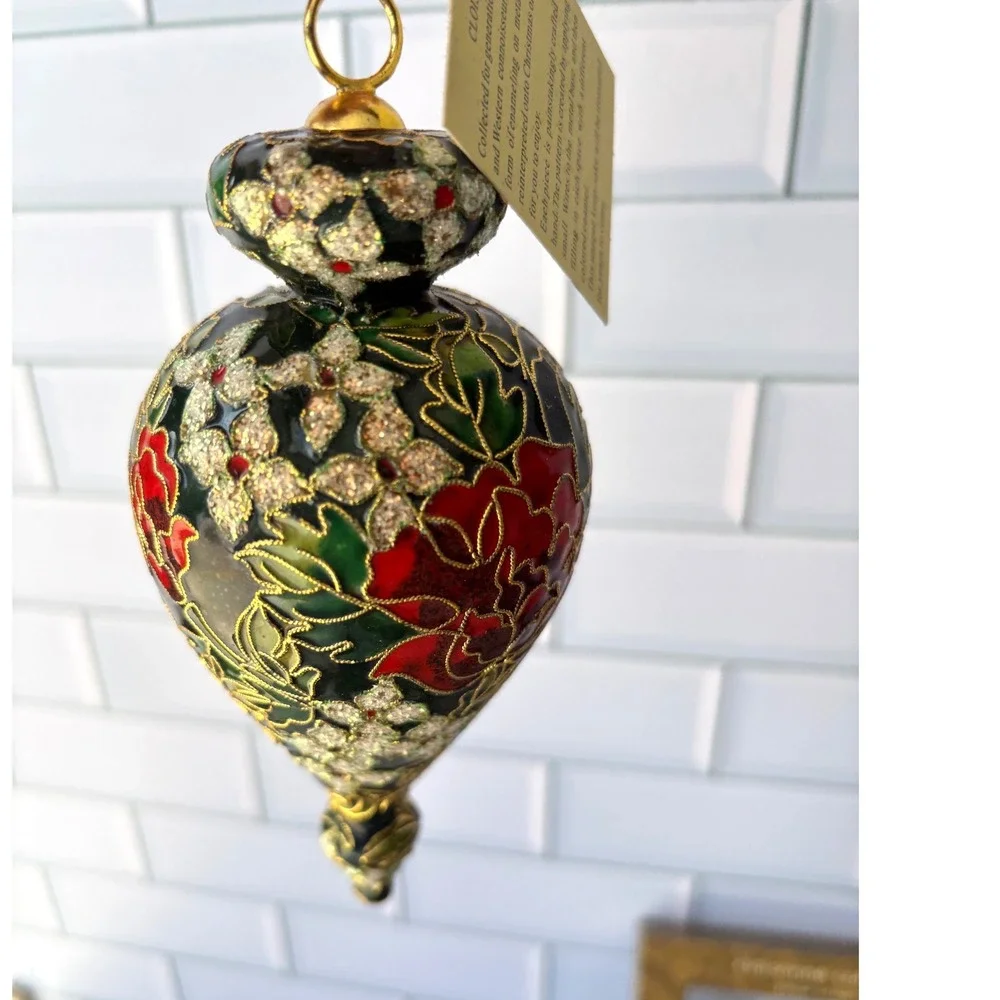 Home for the Holidays Cloisonne Finial Ornament‎ Floral Green Red 303055 2003
